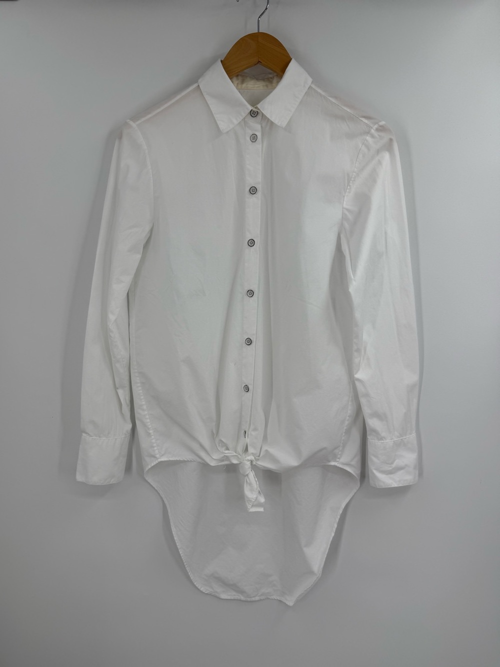 Rag & Bone Tie Front High Low Cotton Poplin Button Down Shirt | White | Small